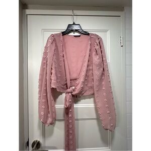 Pink Sheer Tie-Front Blouse